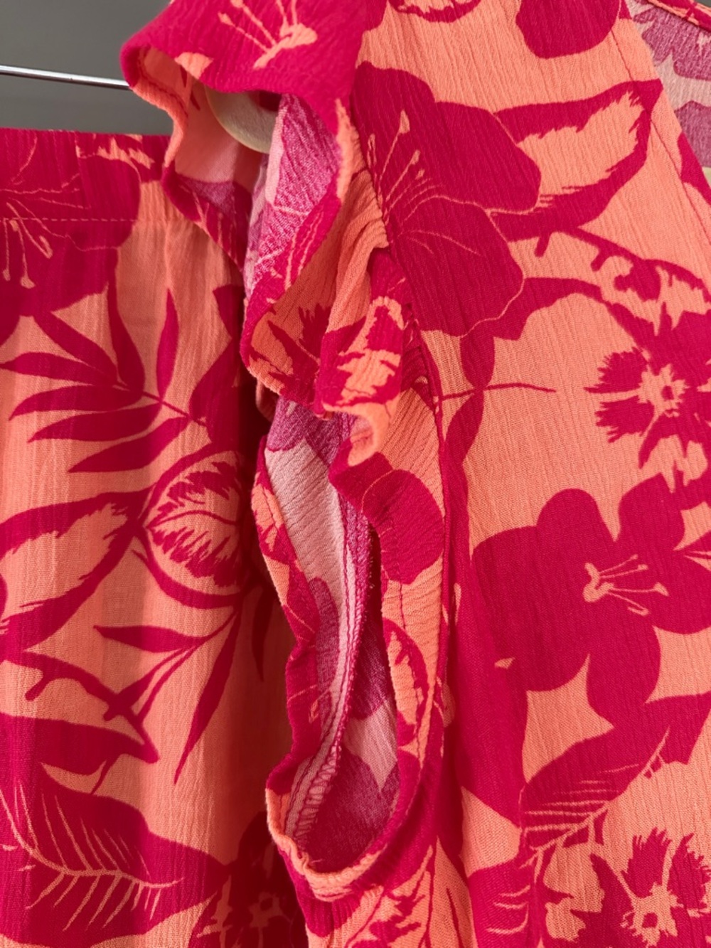NWT Miken Coral & Fuchsia Floral Matching Set Top & Pants Resort Beach Vacation - Picture 7 of 7